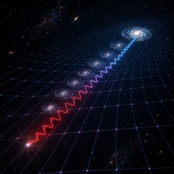 Luz de una galaxia desplazándose al rojo mientras se expande el espacio