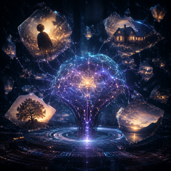 Memoria artificial representada por una IA que reconstruye recuerdos