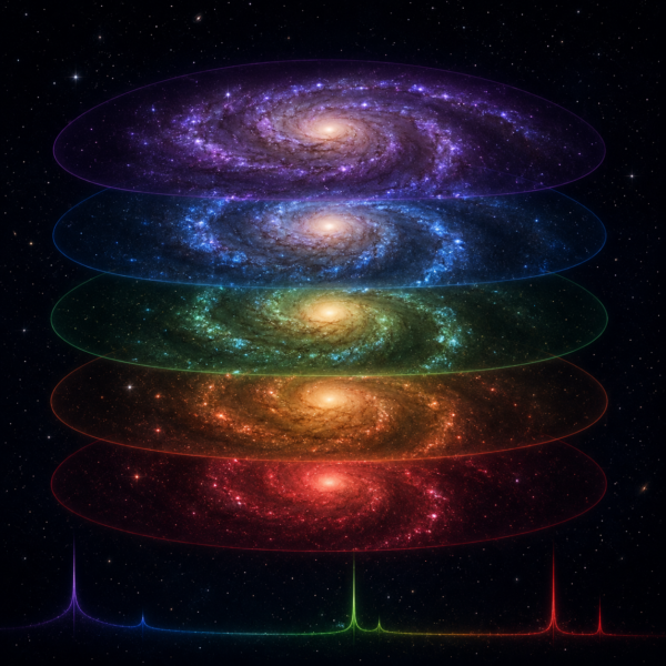Una galaxia observada a través de las cinco bandas fotométricas ugriz del SDSS