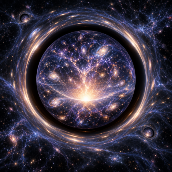 Representación conceptual de un universo en expansión nacido dentro del horizonte de un agujero negro